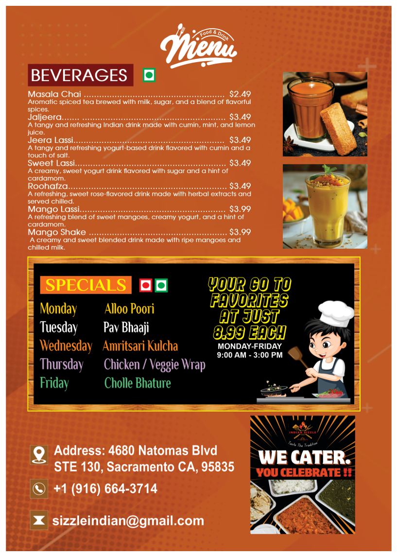 Indian Sizzle Menu