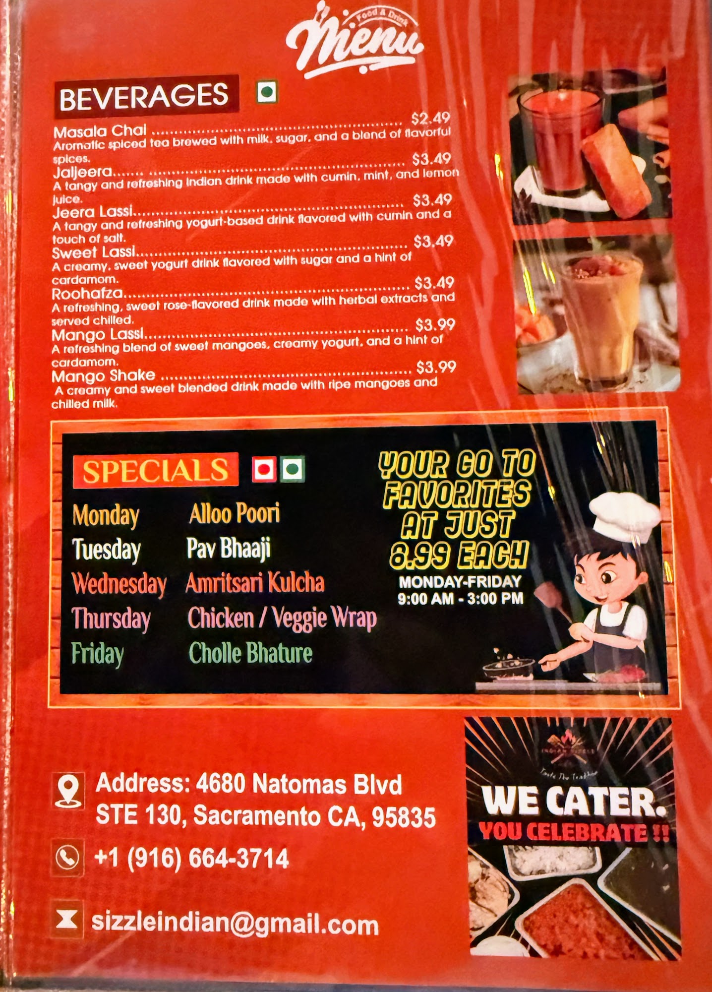 Indian Sizzle Menu
