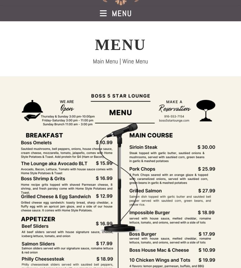 Boss 5 Star Lounge Menu