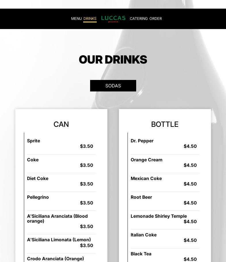 Luccas Pizzeria Menu