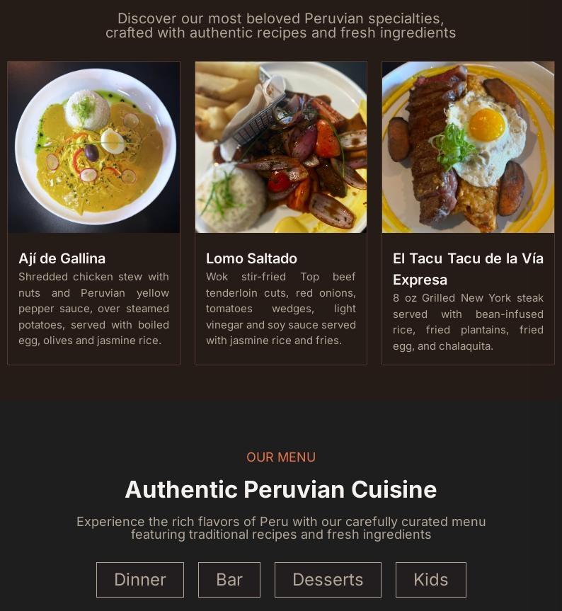 Paititi Peruvian Bistro Menu