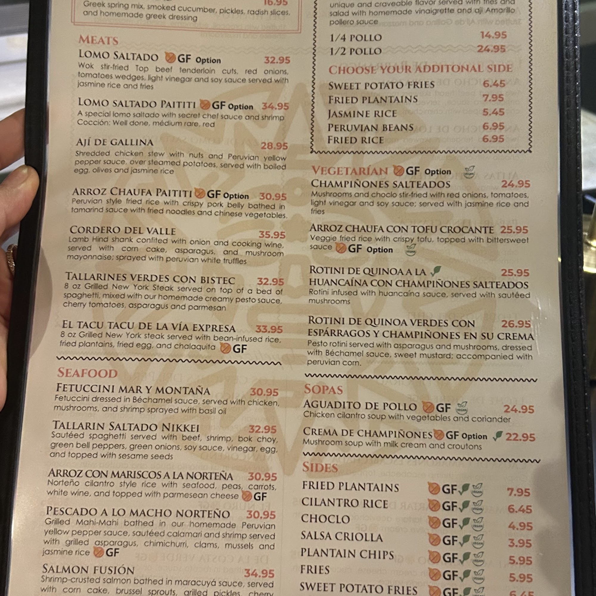 Paititi Peruvian Bistro Menu