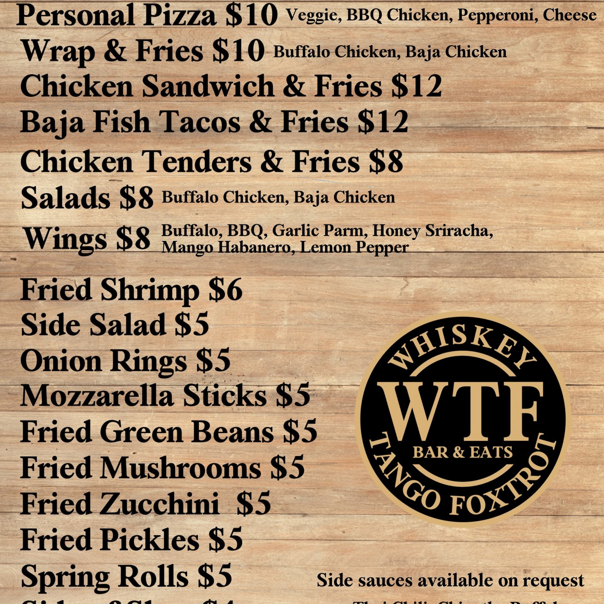 Whiskey Tango Foxtrot Menu