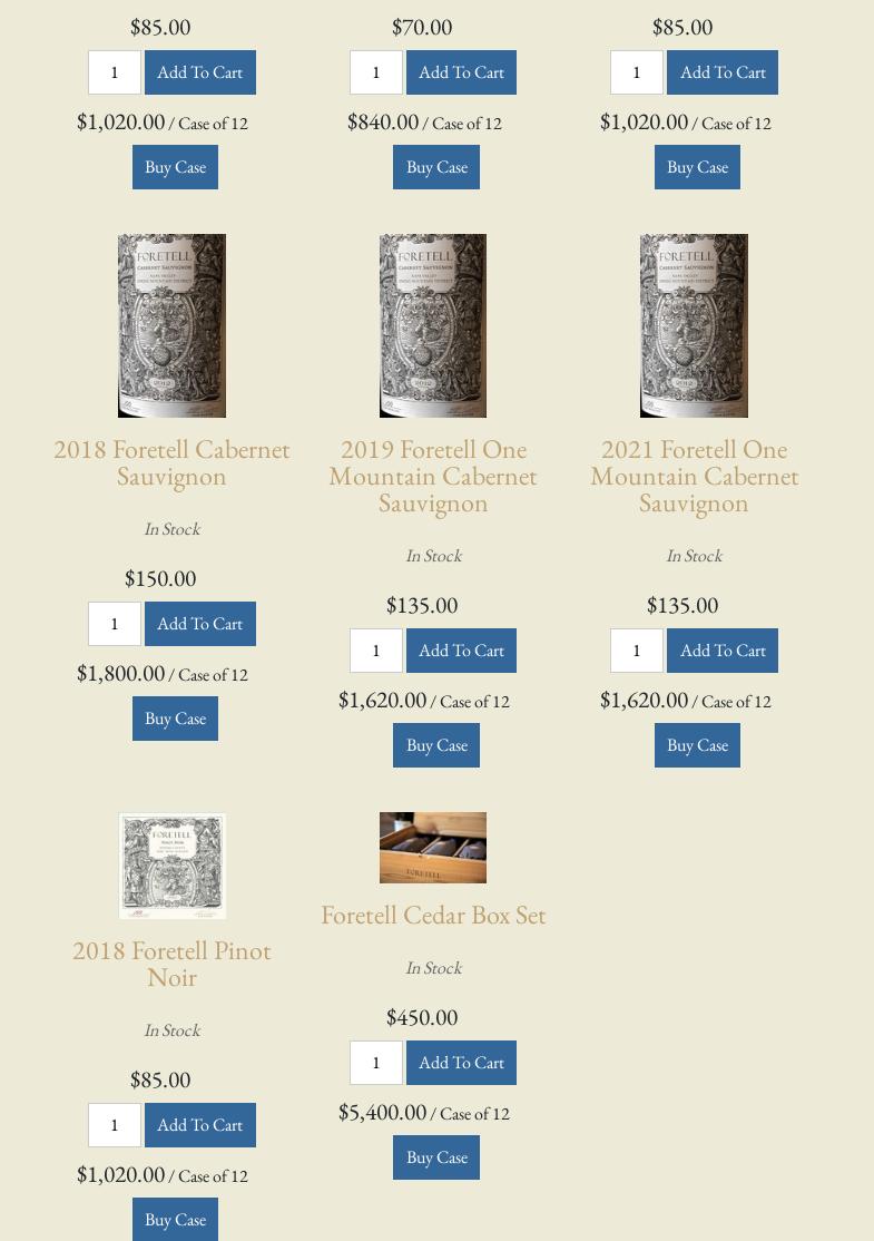 terra valentine winery Menu