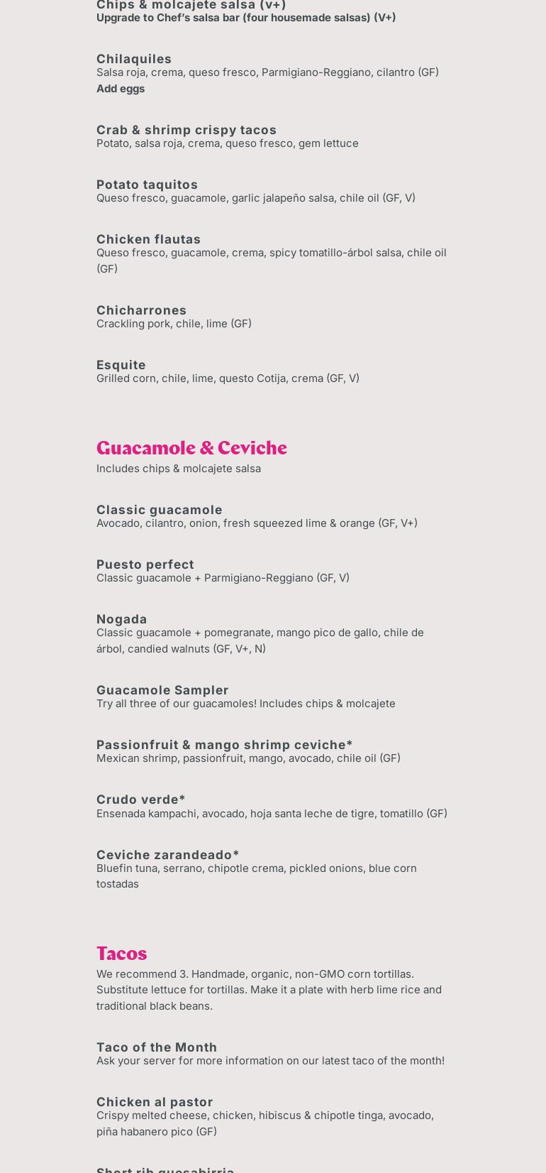 Puesto at Petco Park Menu