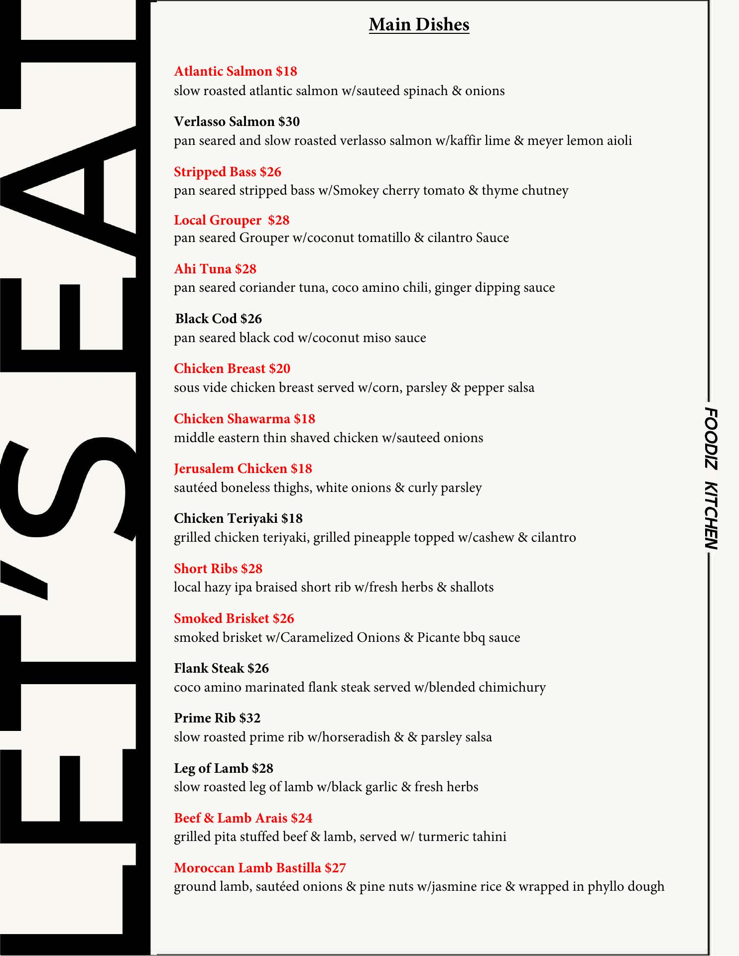 Foodiz Kitchen Menu