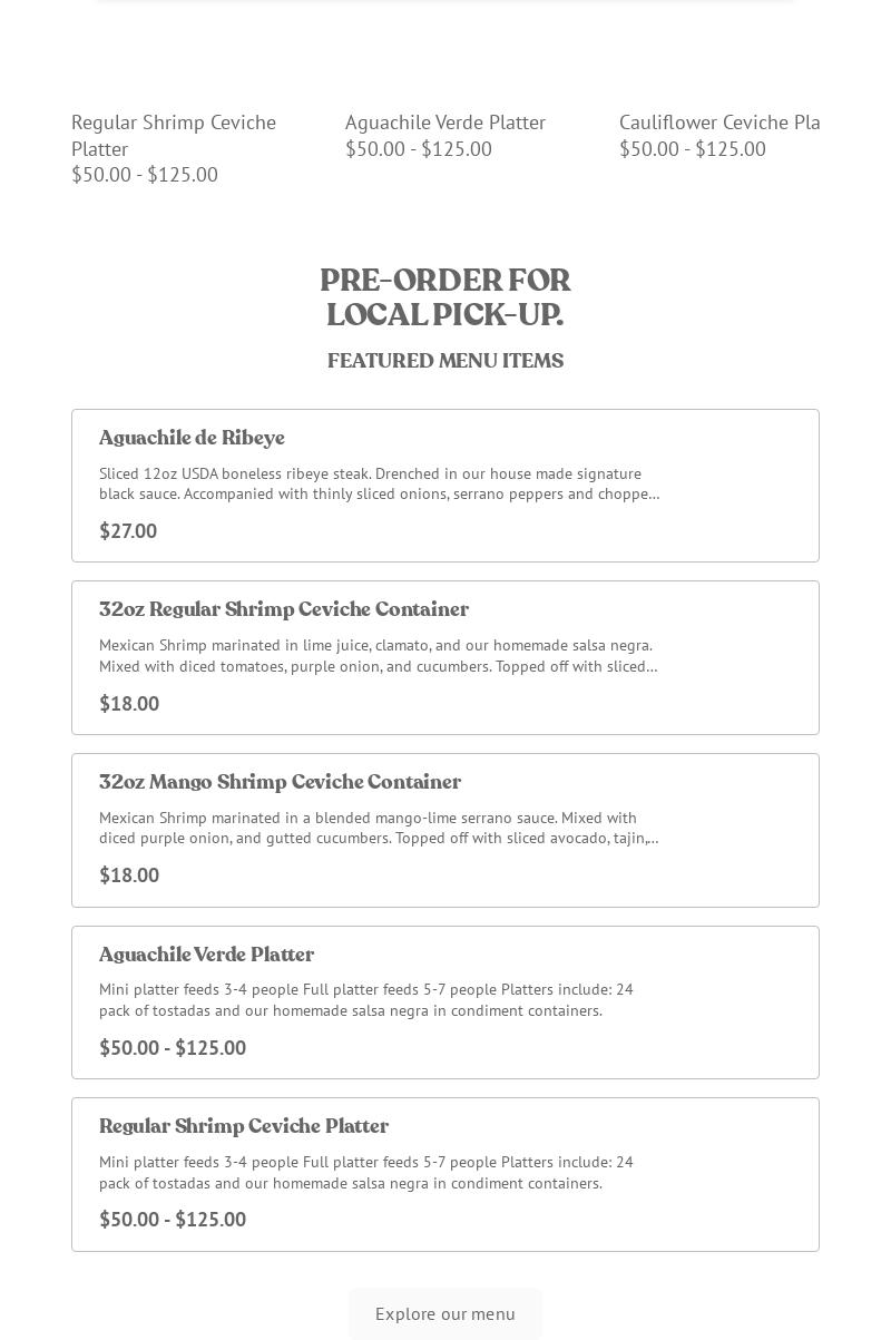 Mariscos Tone Camarón Menu