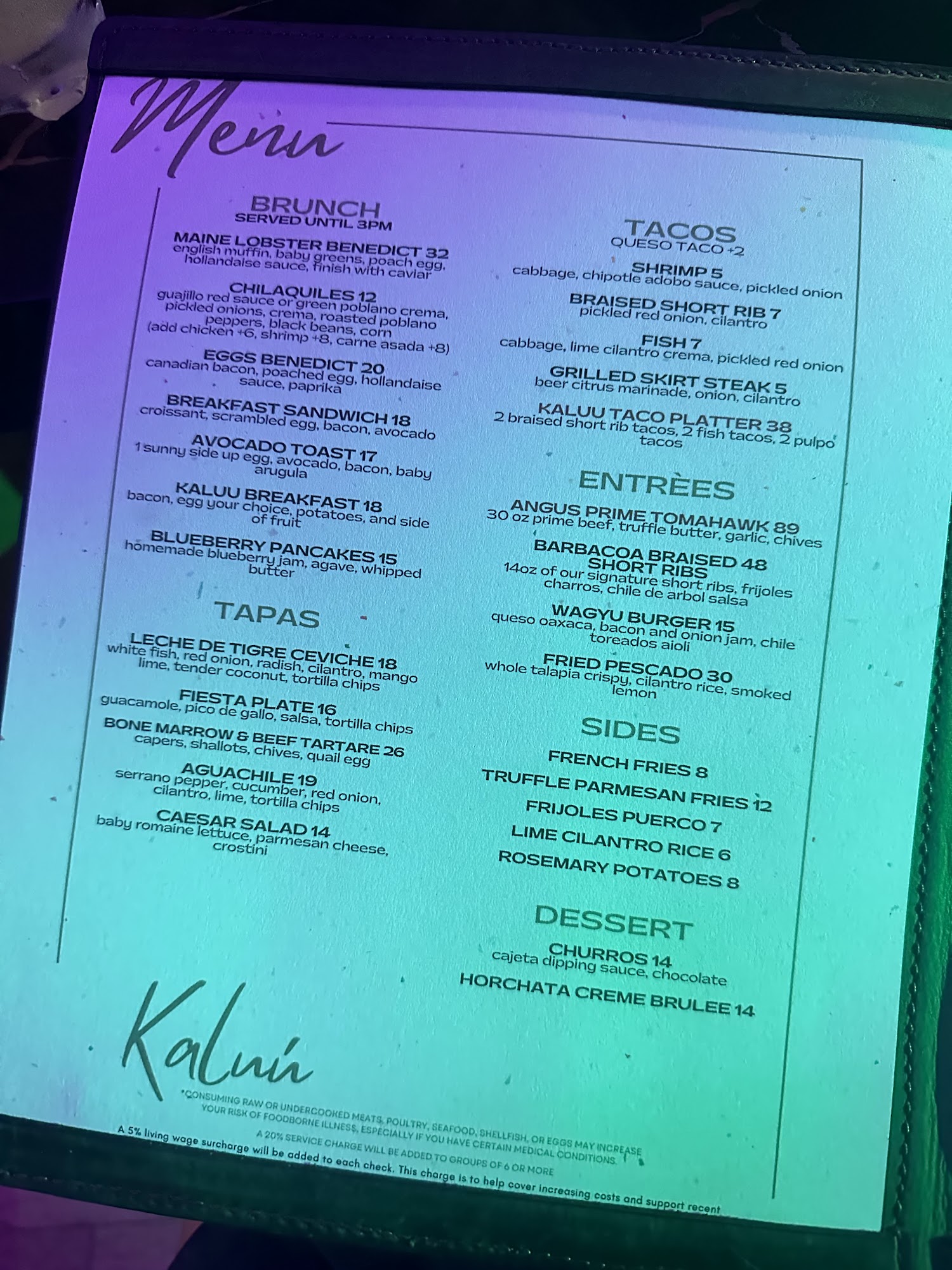 Kaluú Upscale Mexican & Lounge Menu