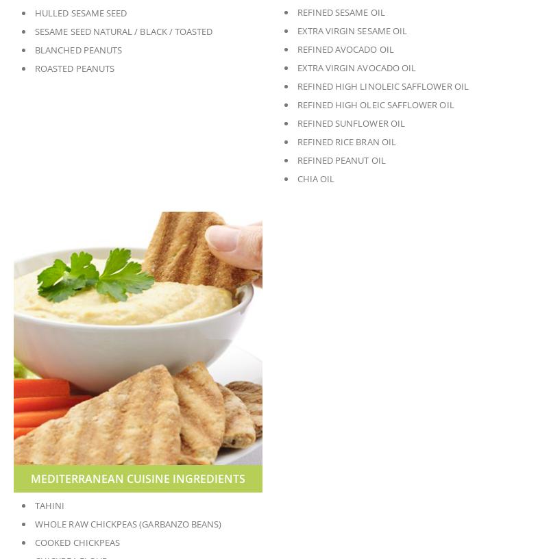 Pia Ingredients Menu