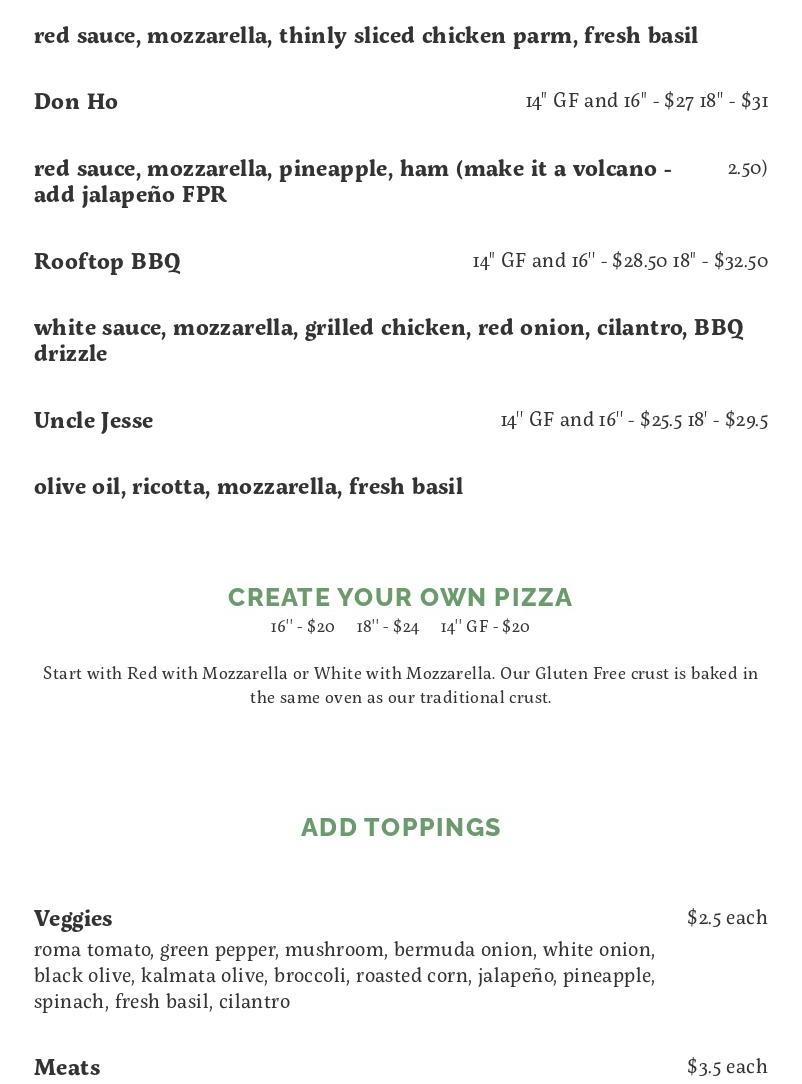 Little Sisters Pizza Menu