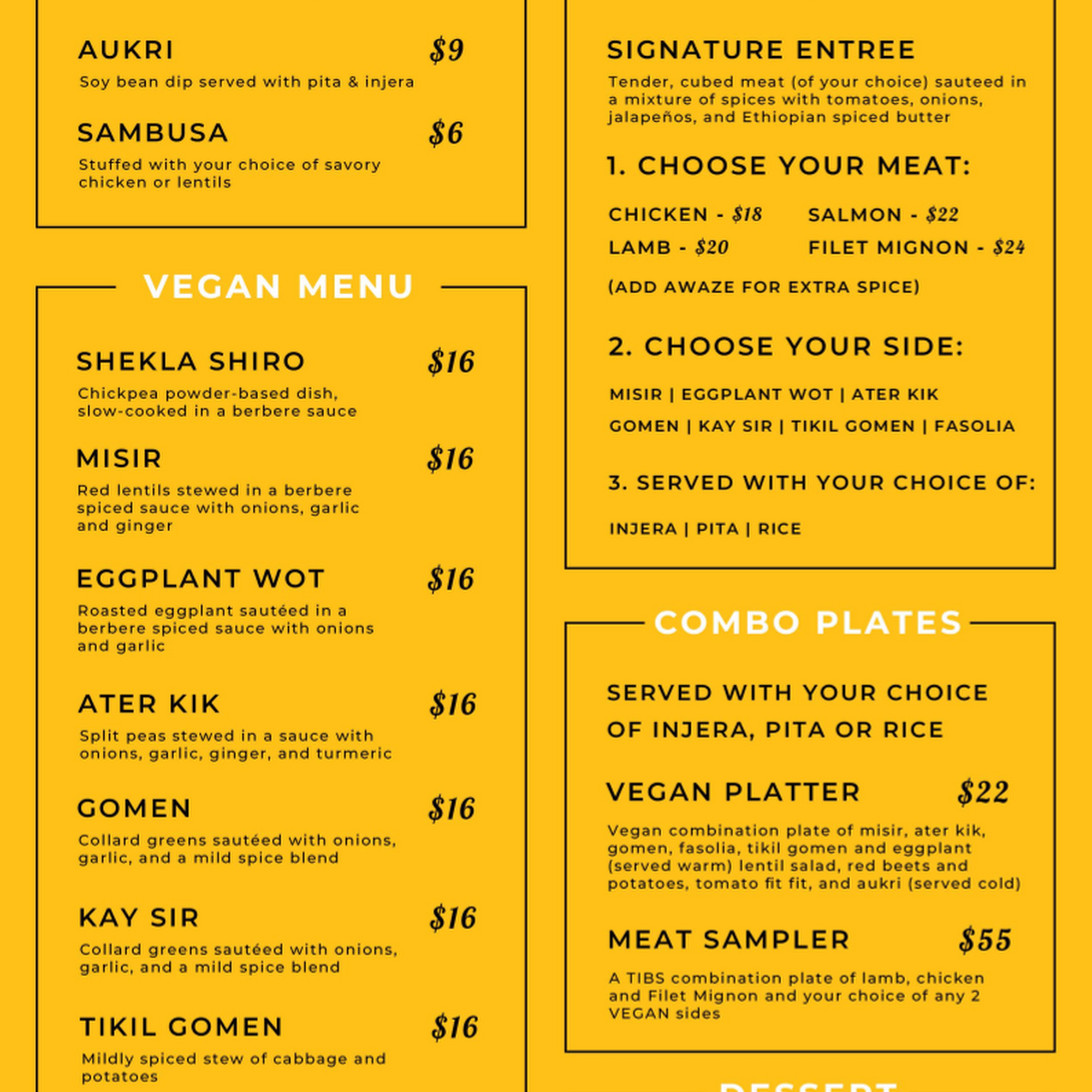 GIHON Ethiopian Kitchen Menu