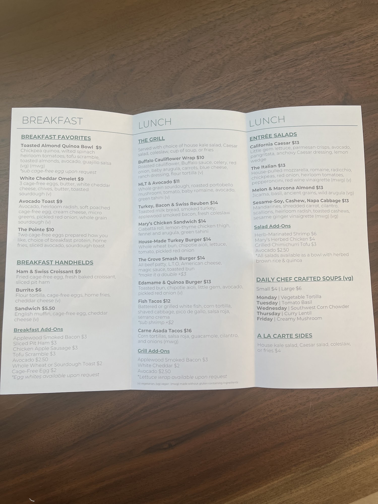 The Grove at Governor Pointe Menu