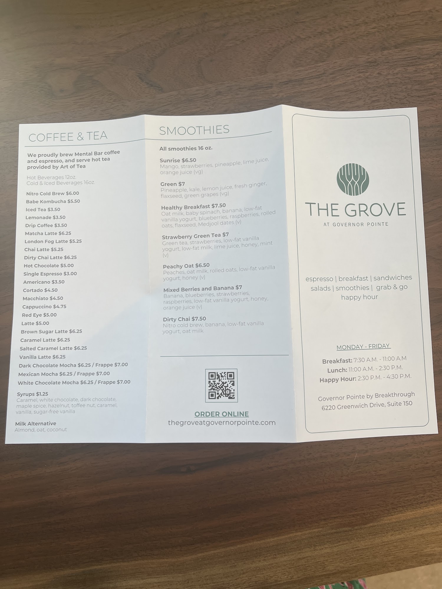 The Grove at Governor Pointe Menu