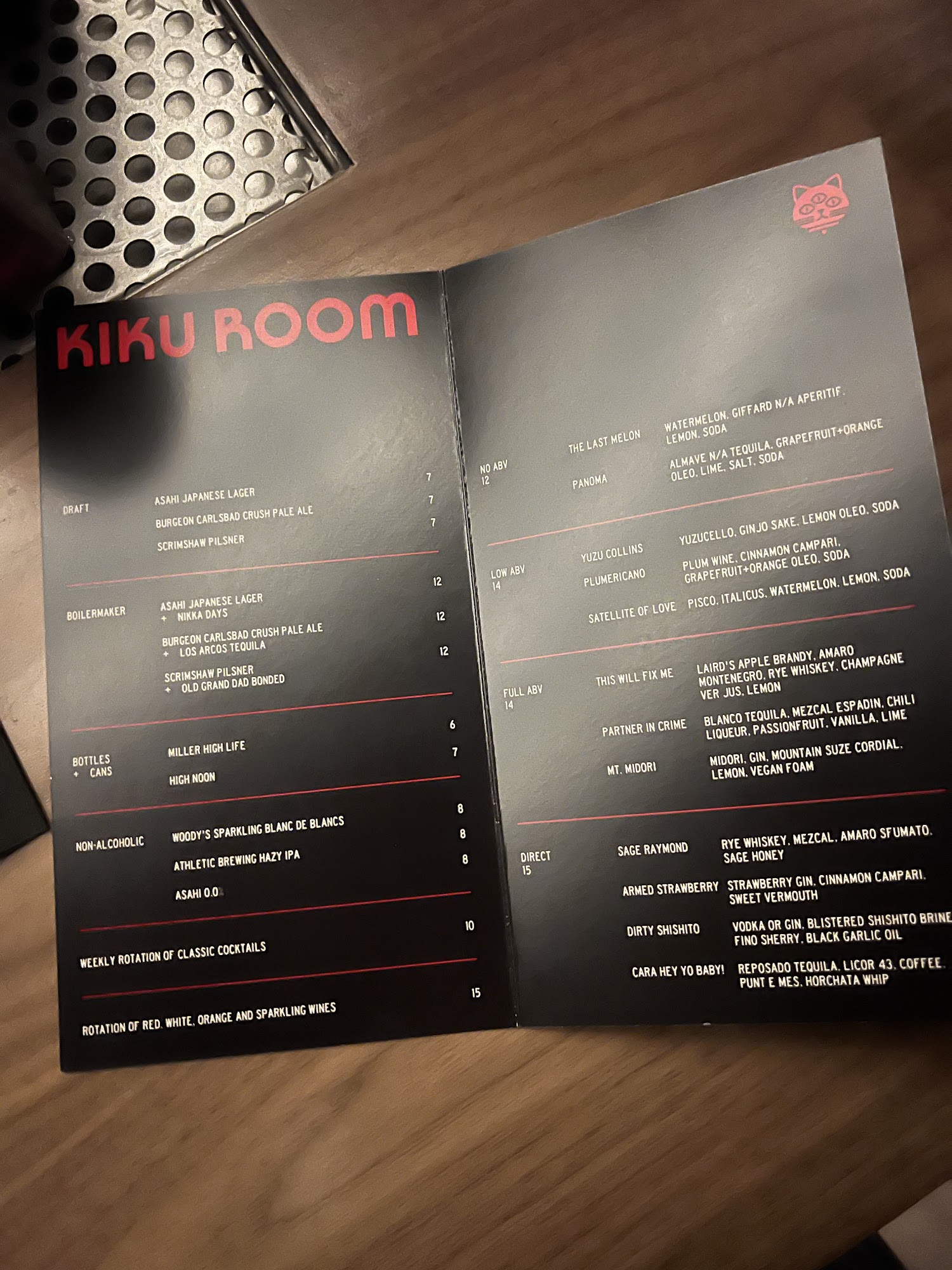 Kiku Room Menu