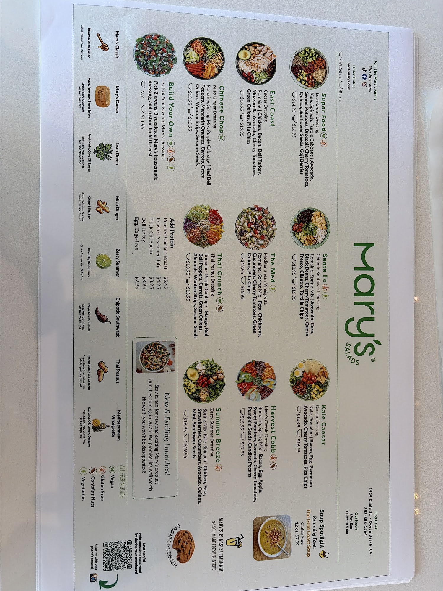 Mary's Salads Menu