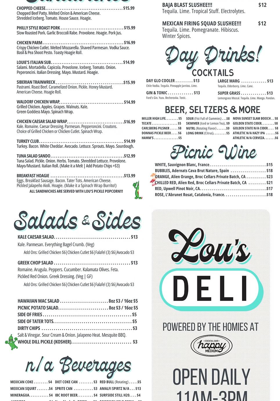 Lou's Deli SD Menu