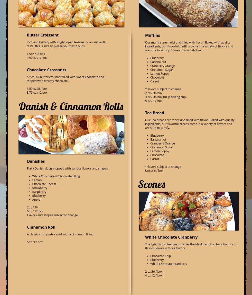 Elite Gourmet Desserts Inc Menu