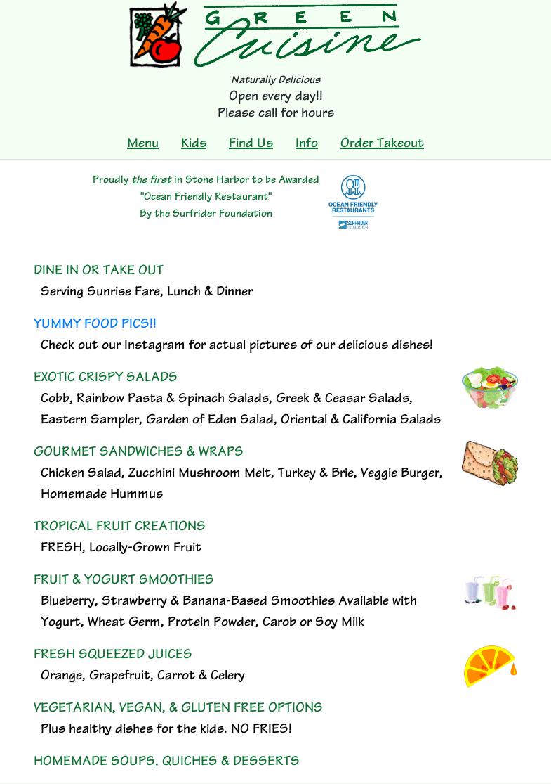 Green Cuisine Menu