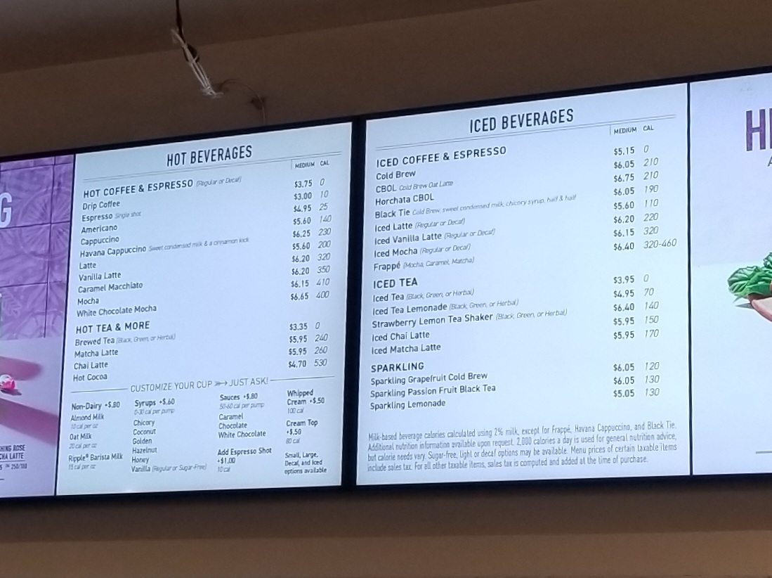 Peet's Coffee Menu
