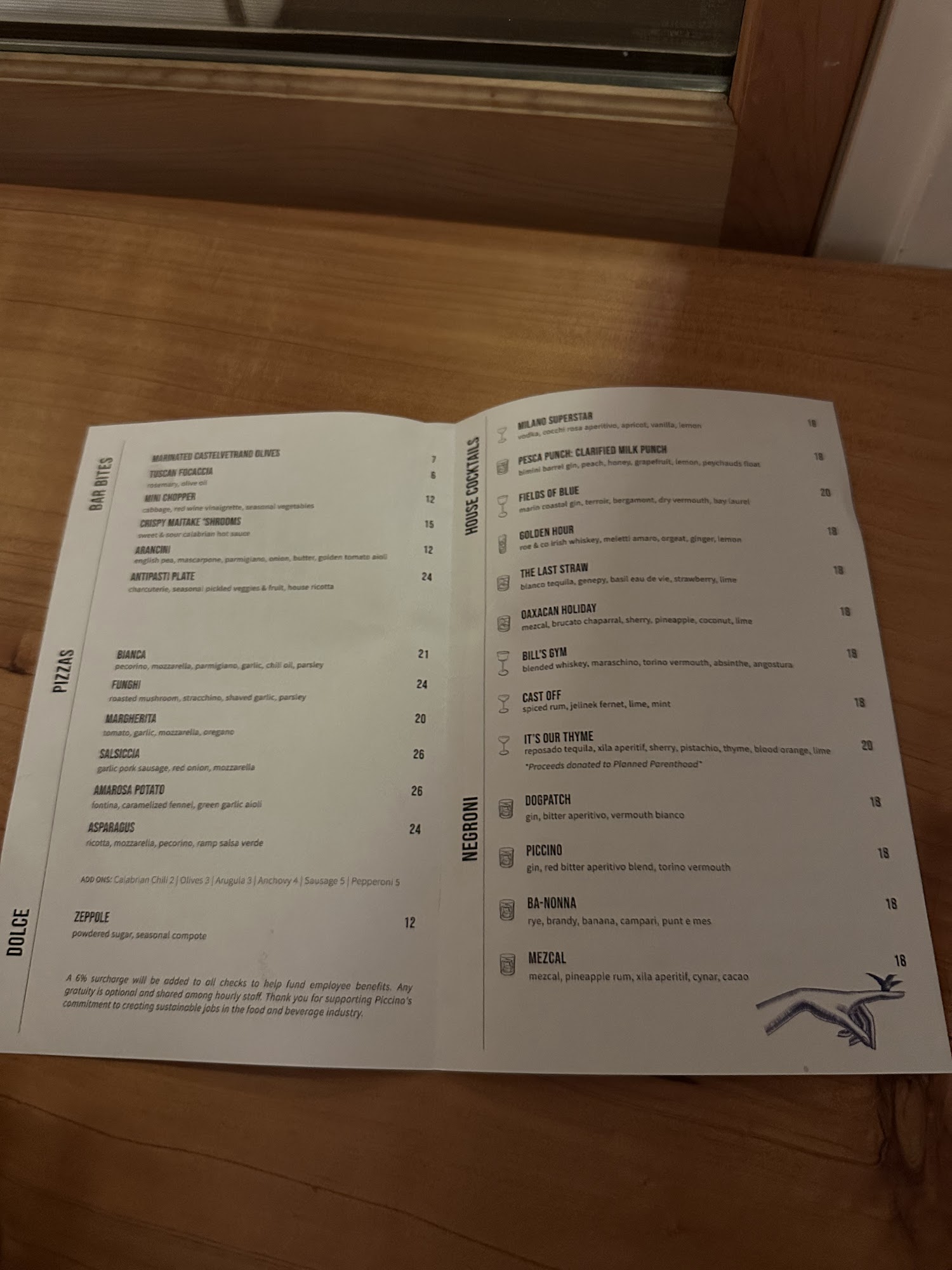 Bar Piccino Menu