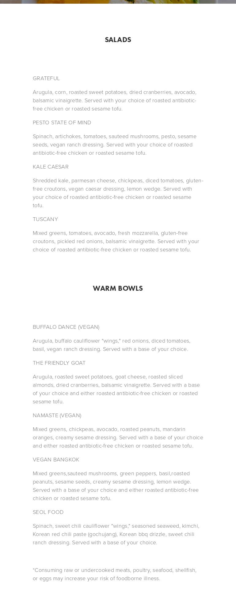 Grateful Greens Menu