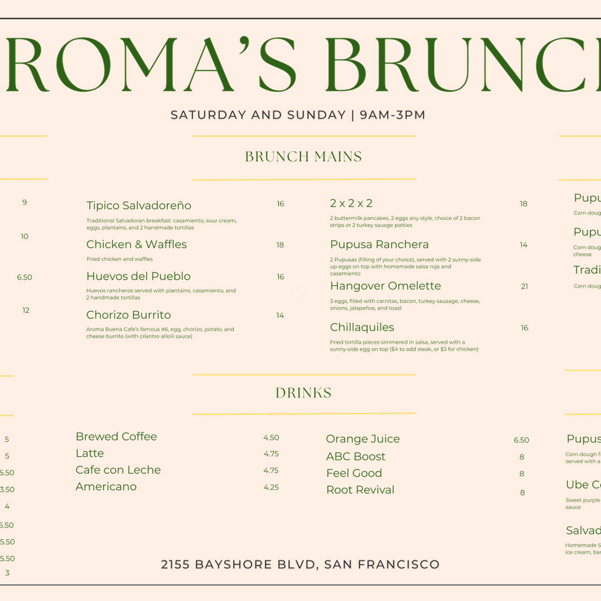 Aroma Buena Catering Menu