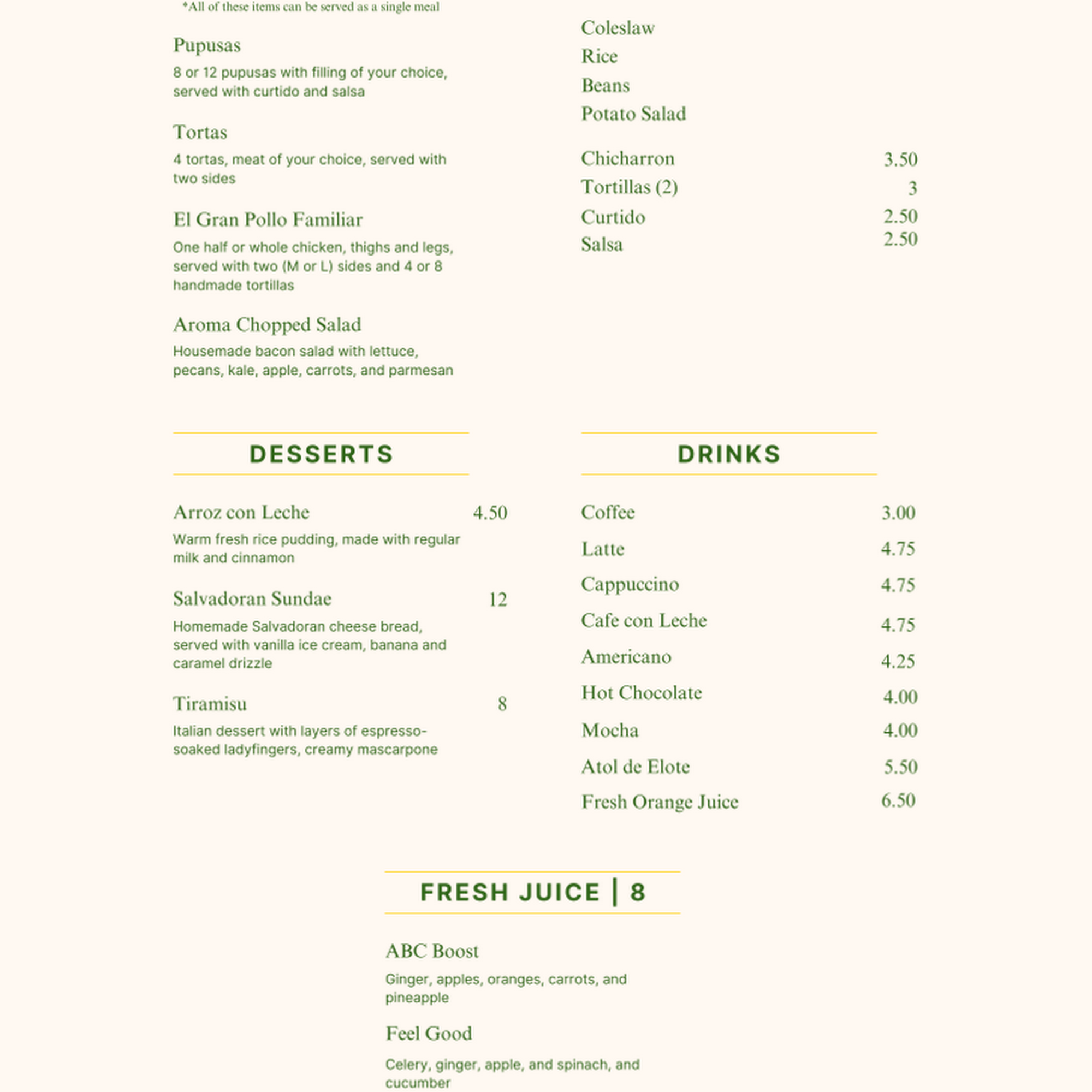 Aroma Buena Catering Menu