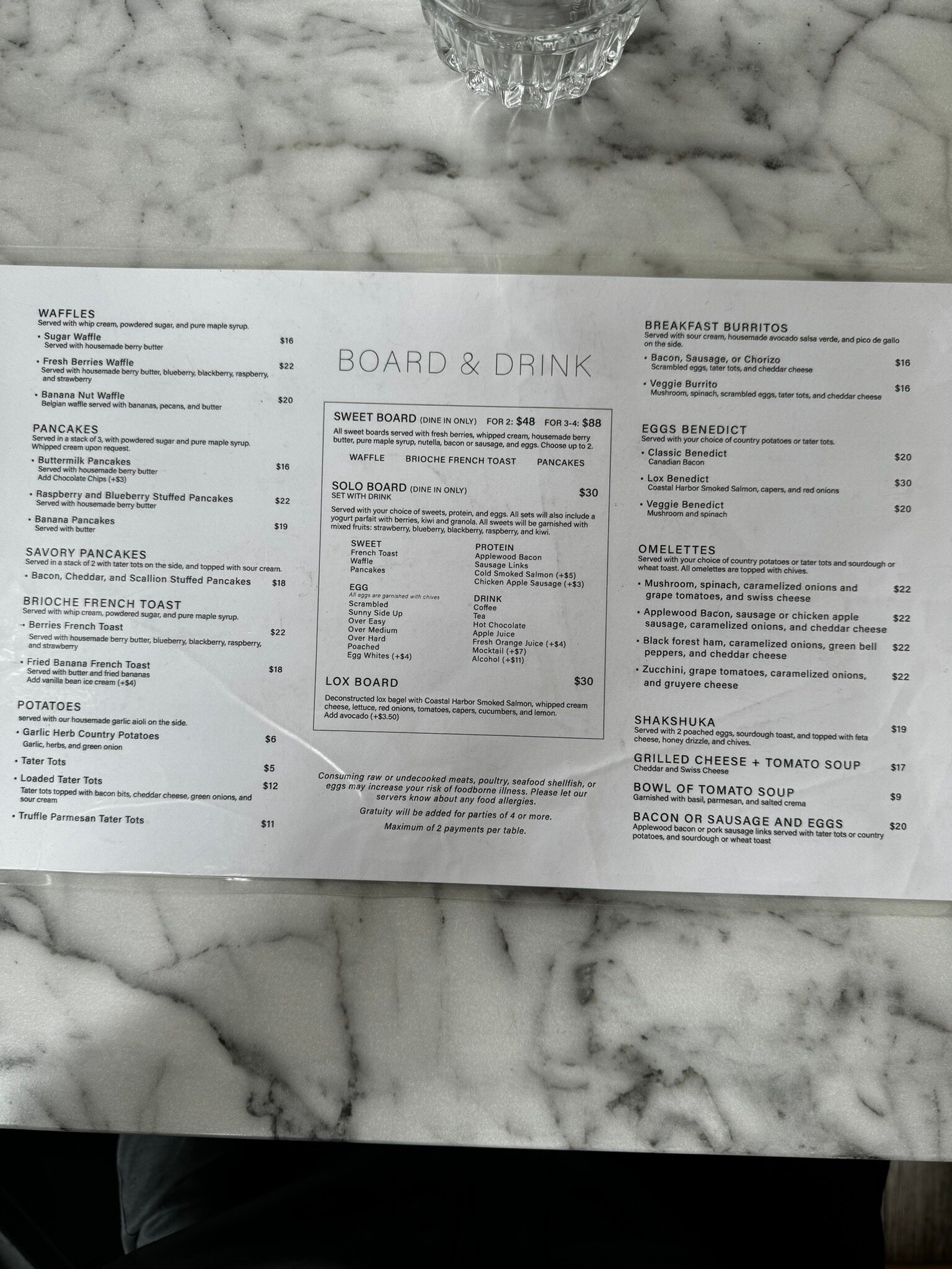 Board and Drink Menu