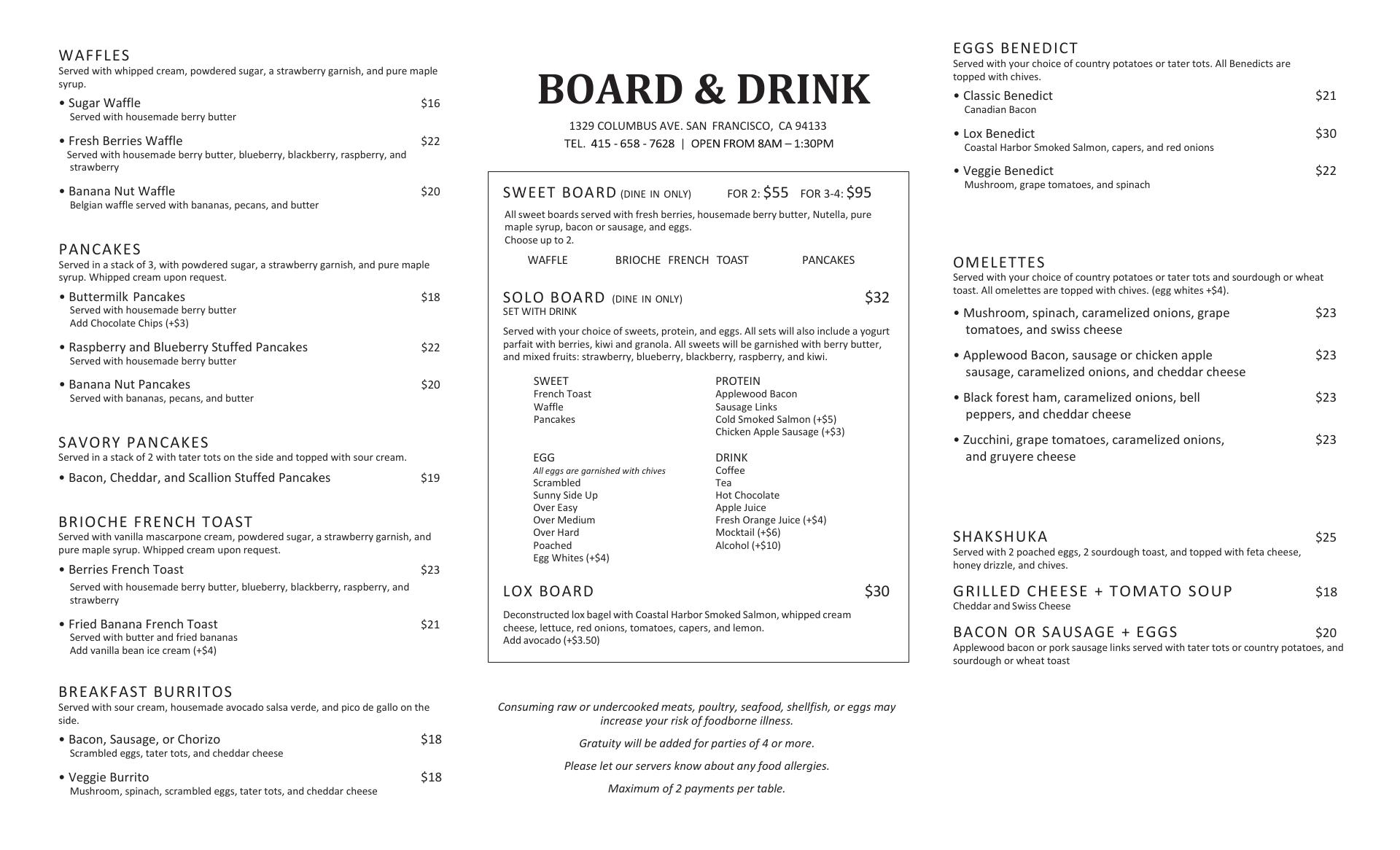 Board and Drink Menu