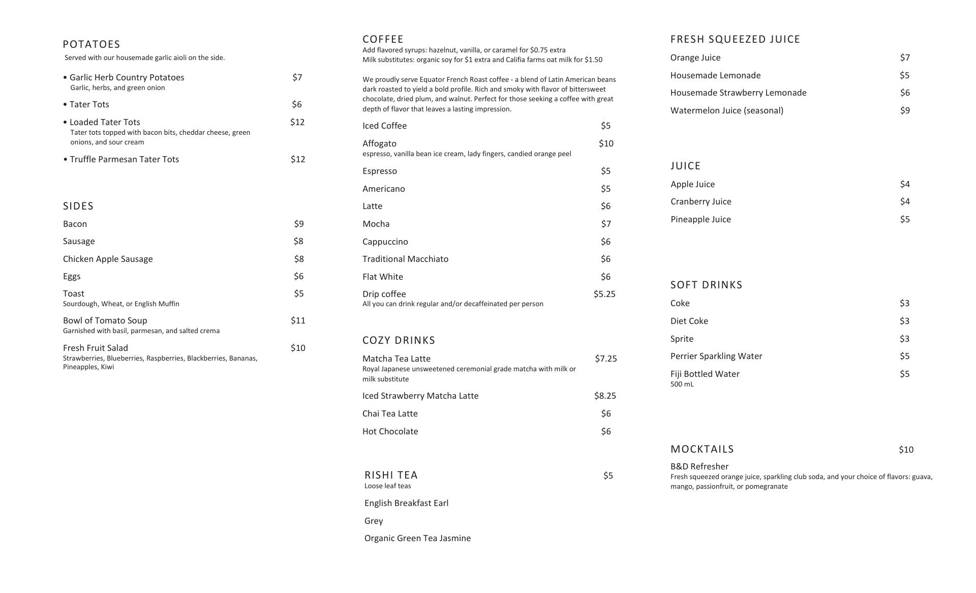 Board and Drink Menu