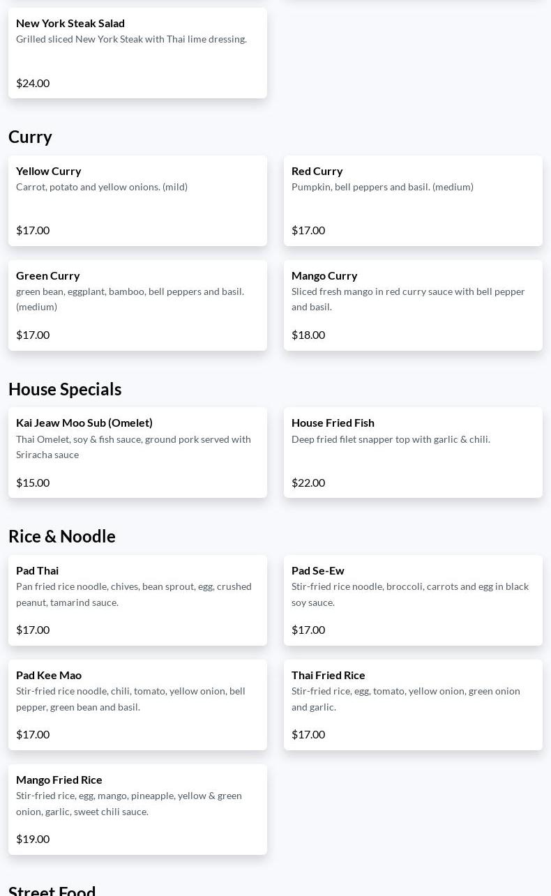 Aroi Thai Restaurant Menu