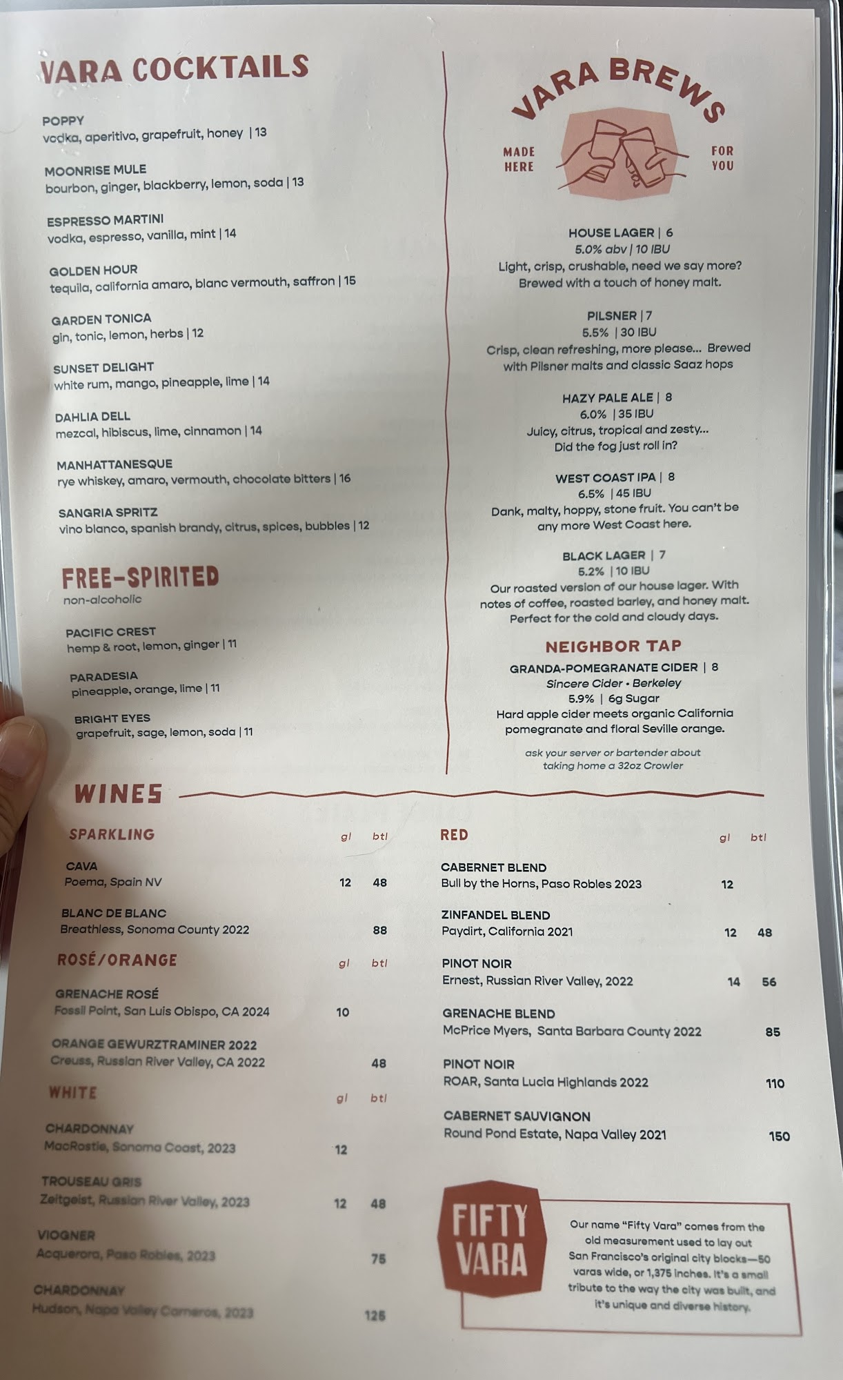 Fifty Vara Menu