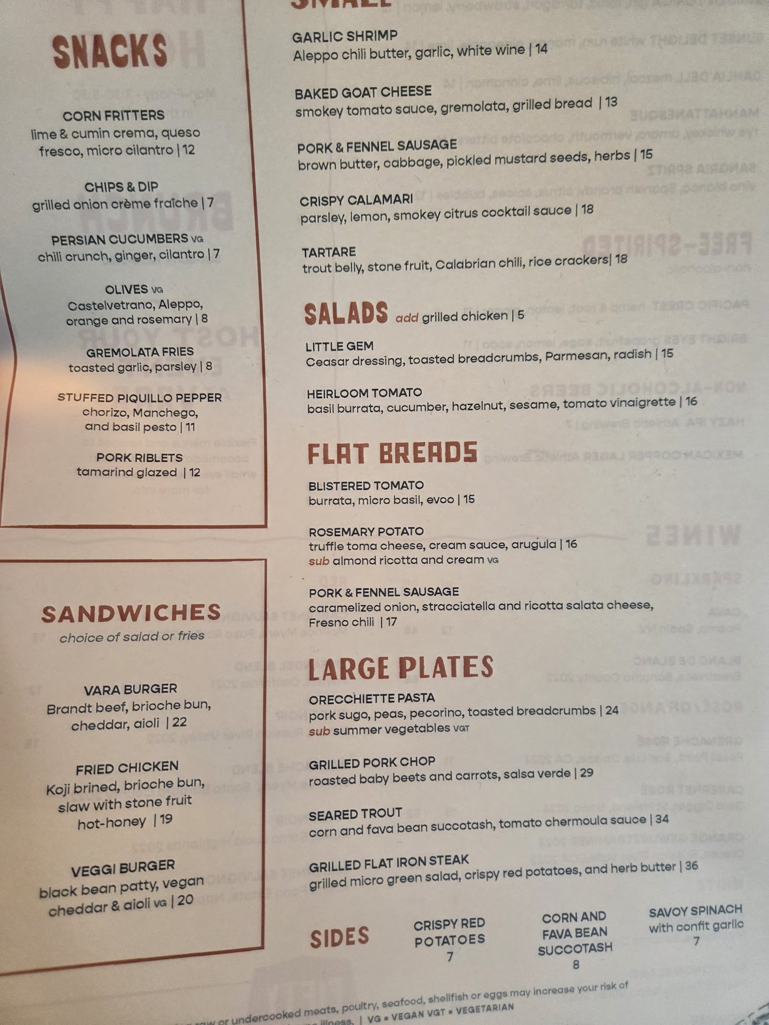 Fifty Vara Menu