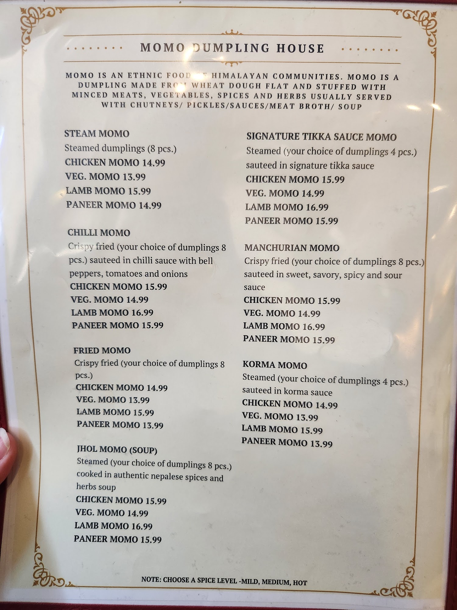 Nepalese Indian cuisine Menu