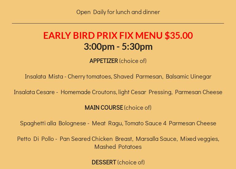 Caprizza Ristorante Menu