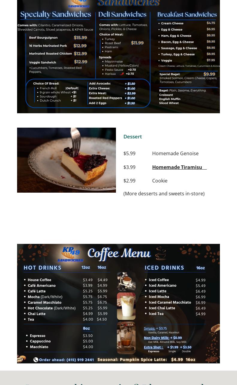 KP49 Sandwiches Menu