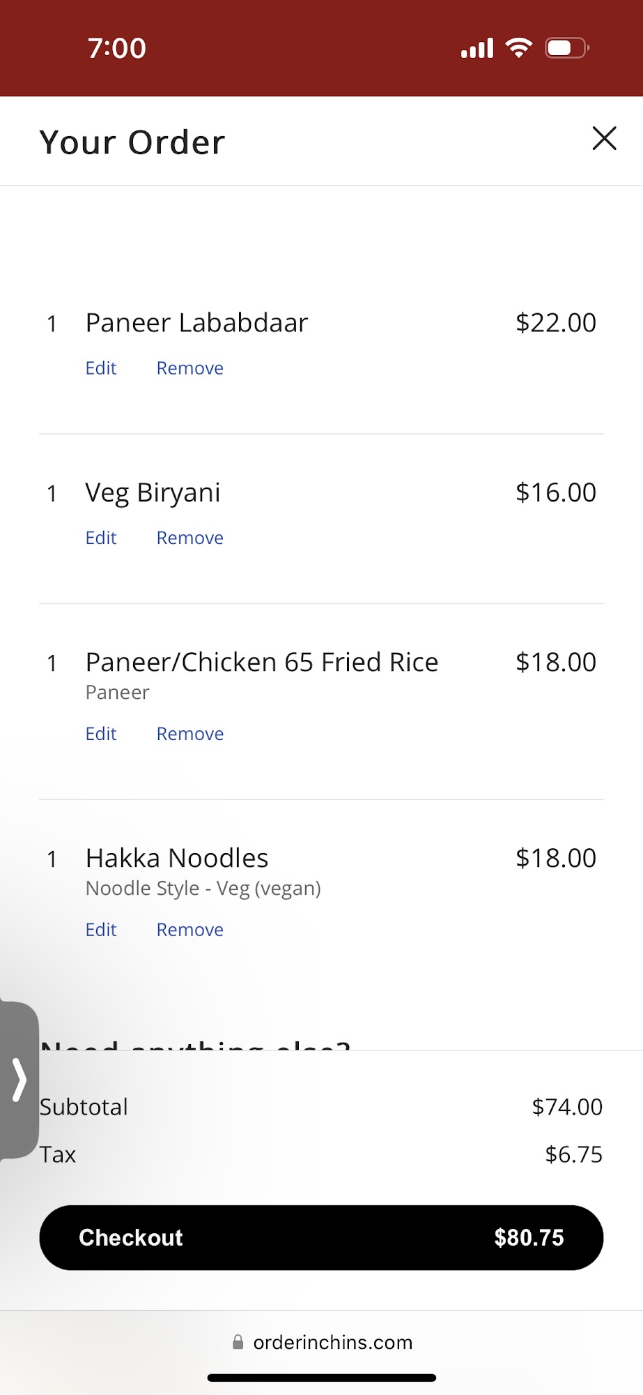 DoorDash Menu