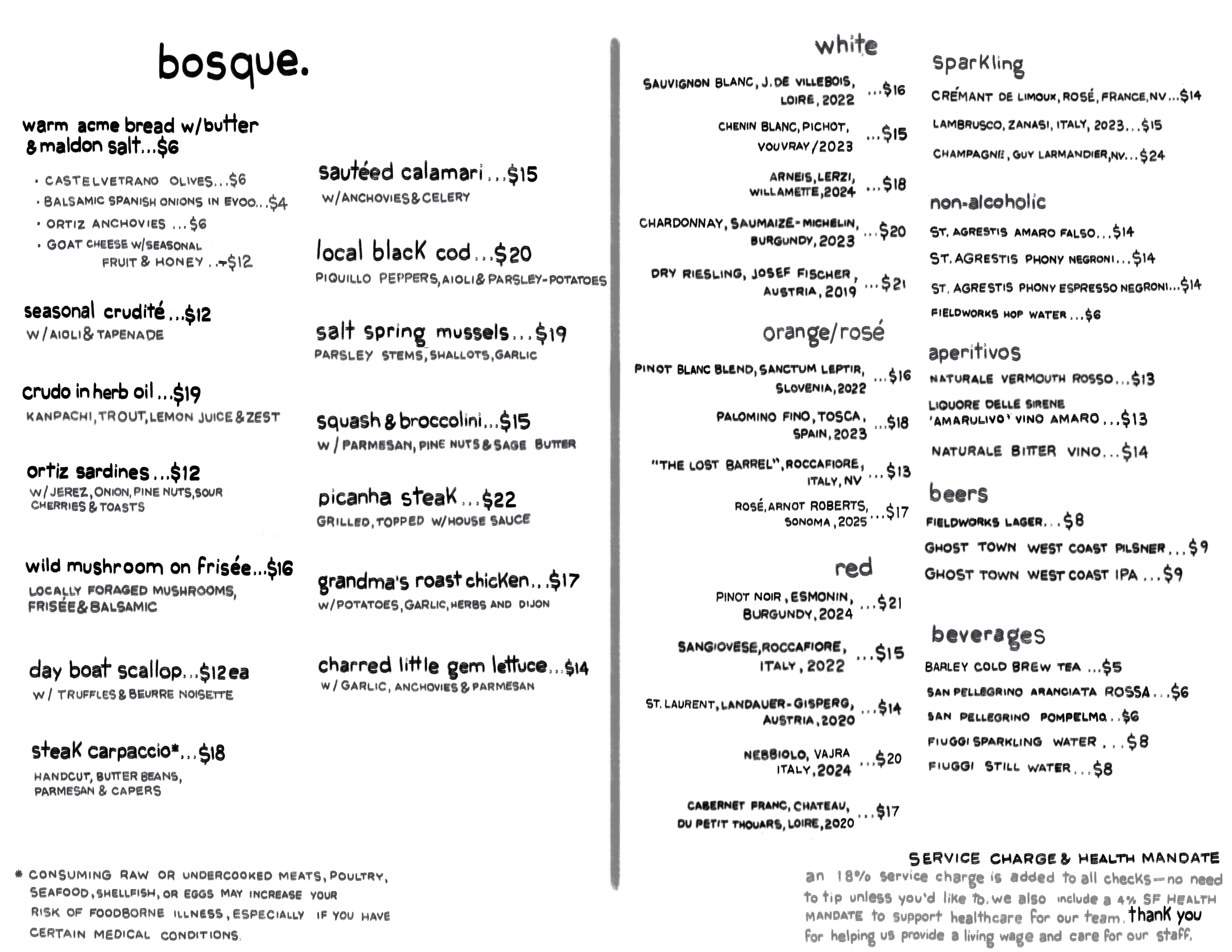 bosque Menu