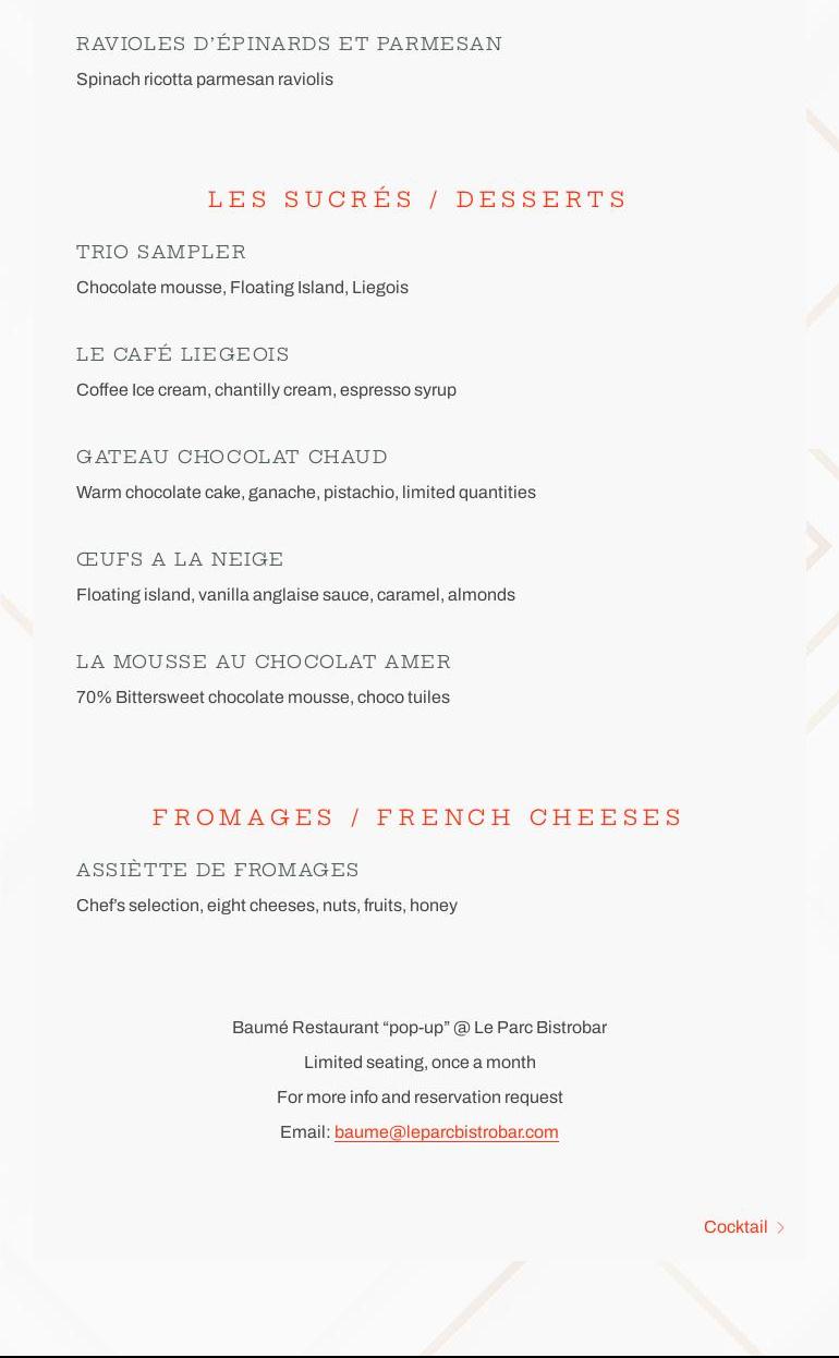 Le Parc Bistrobar Menu