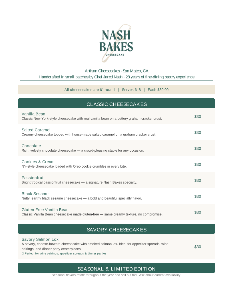 Nash Bakes Menu