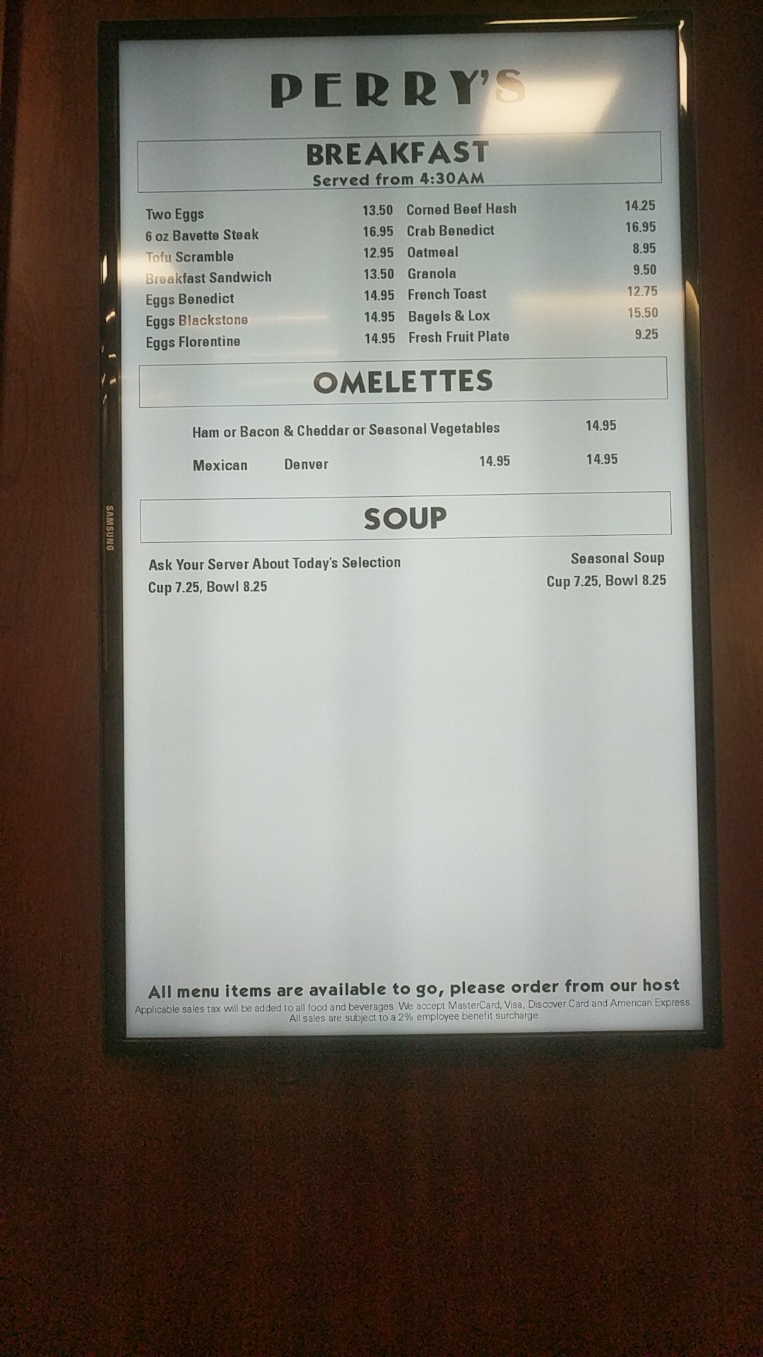 Perry's SFO Menu