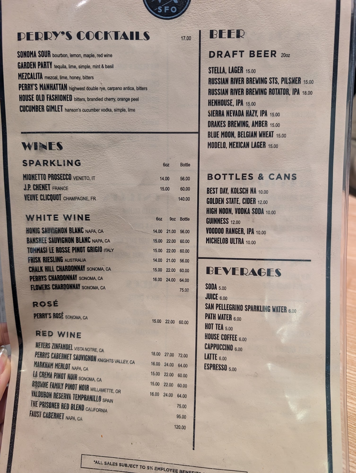 Perry's SFO Menu
