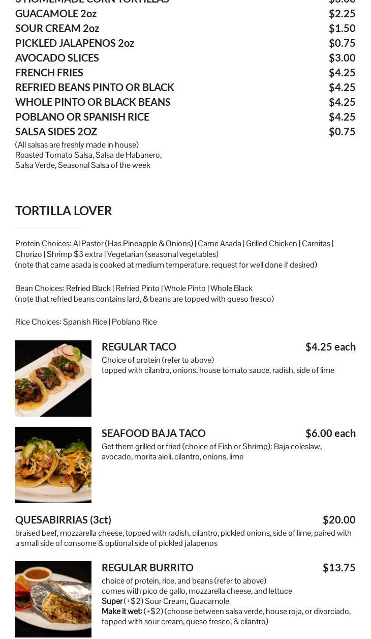 La Travesia Menu