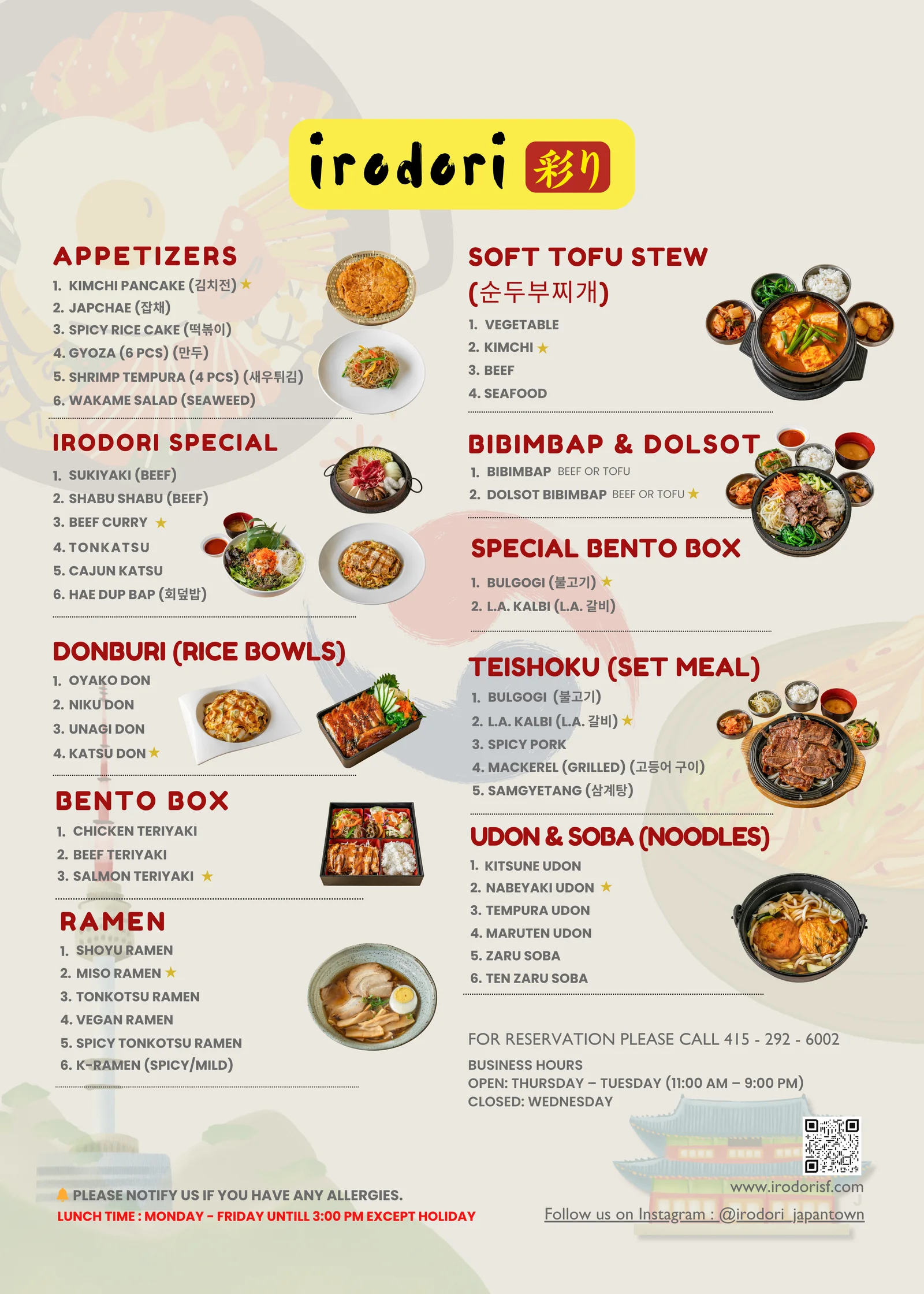 Irodori Restaurant Menu