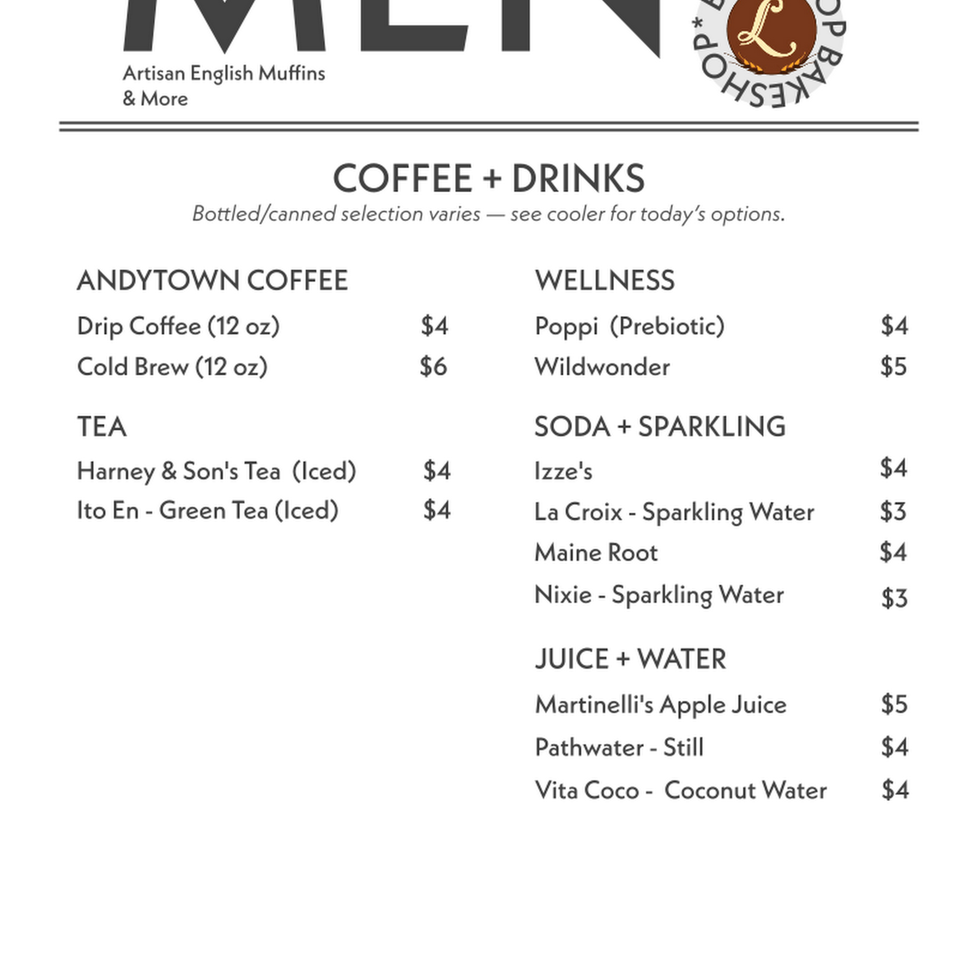 Leadbetter's Bake Shop Menu