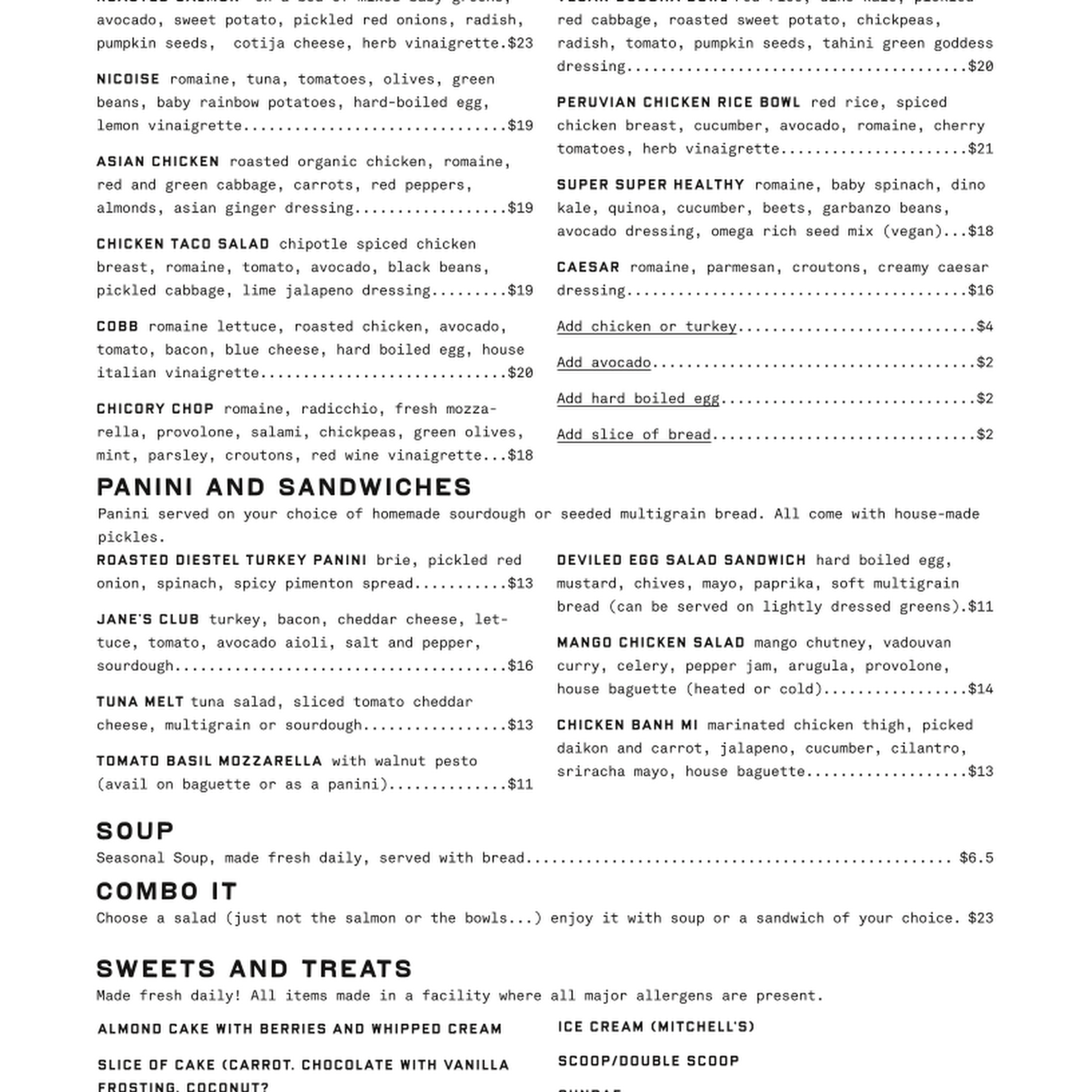 Jane on Third Menu