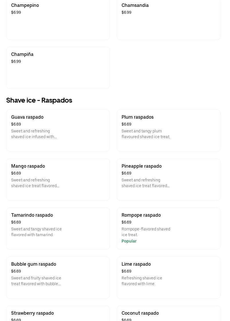 Paradice Raspados and Snacks Menu