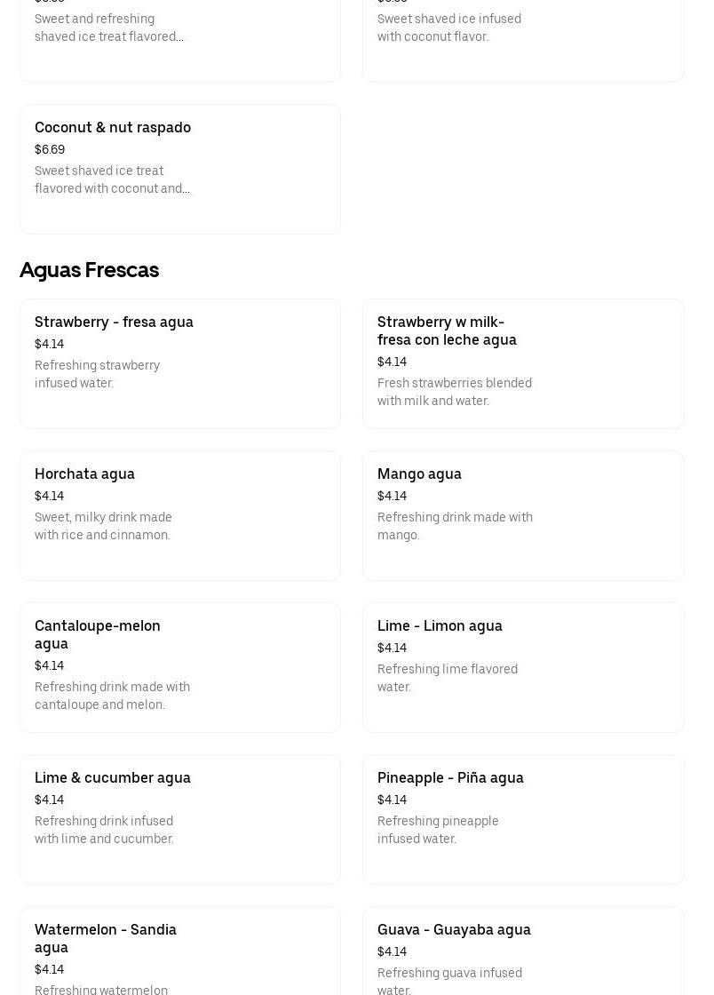 Paradice Raspados and Snacks Menu