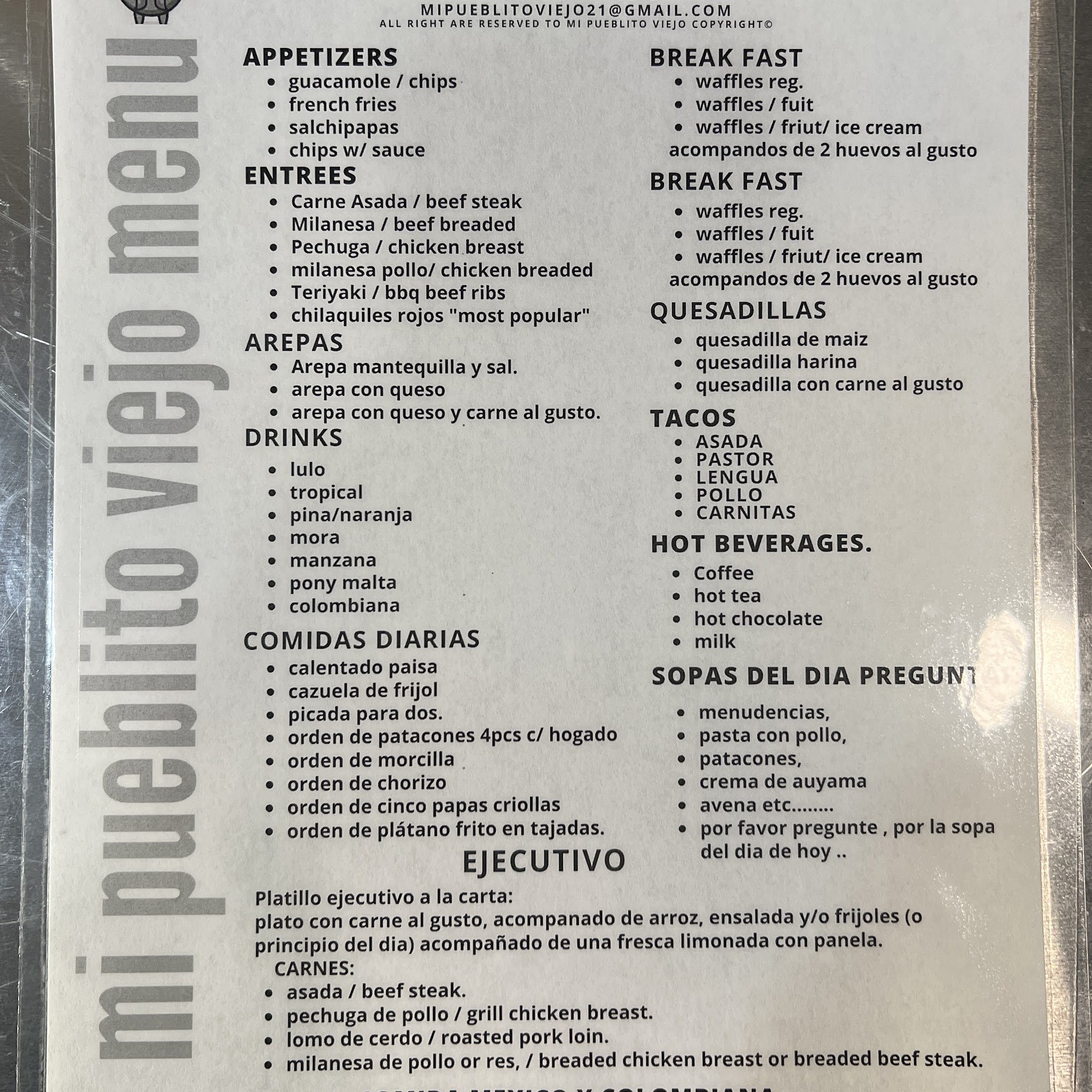 MI PUEBLITO VIEJO RESTAURANT Menu