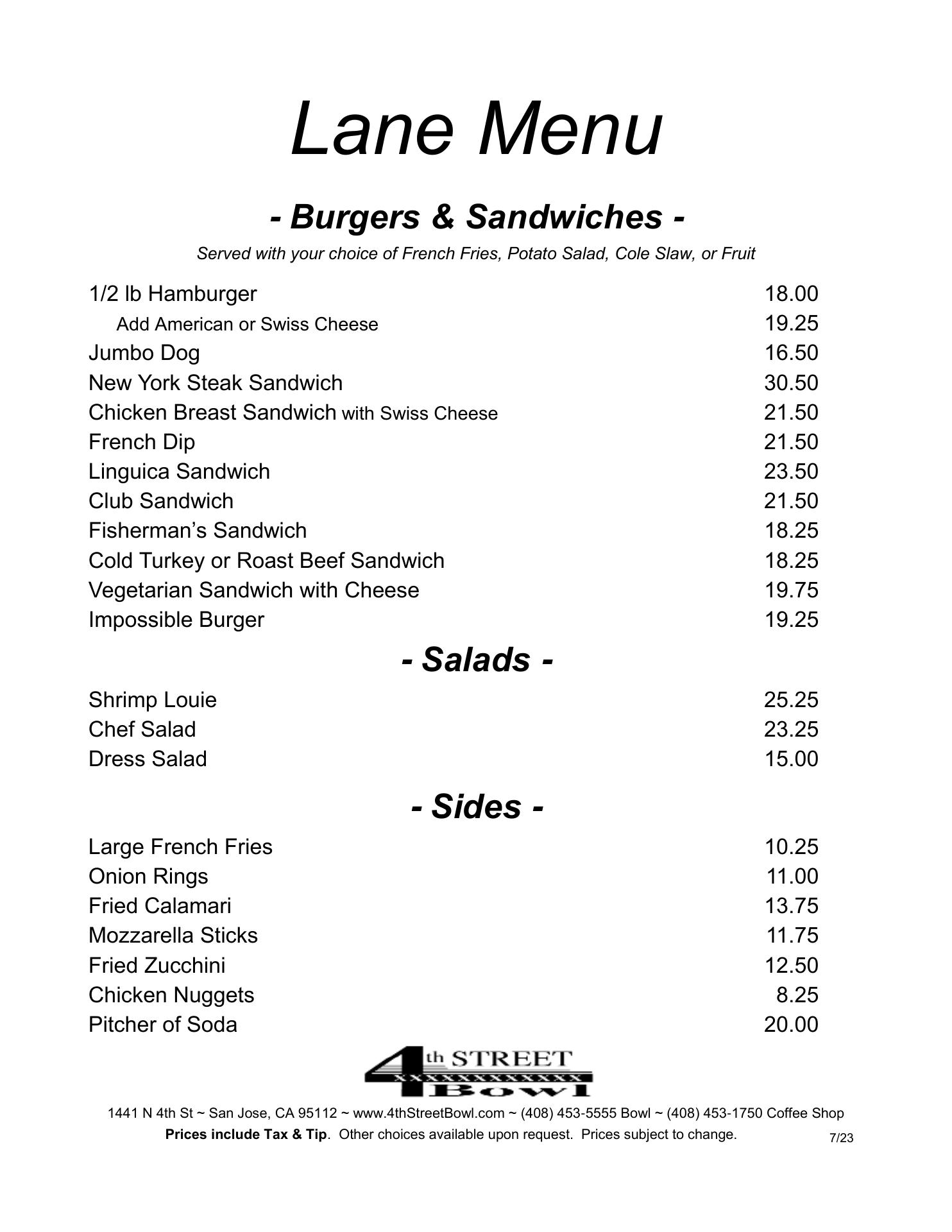 The Coffee Shop Menu